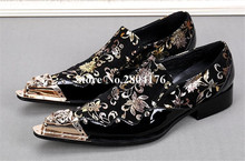 Sapatos masculinos estilo ocidental, sapatos baixos de couro patenteado com ponta fina dourada e metal, sapatos sociais para casamento 2024 - compre barato