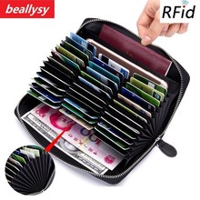 Casual RFID Blocking zipper Slim Genuine Leather Thin Wallets for Men Purse 36 ID/Credit Card Holder Fashion New long Wallet 2024 - buy cheap
