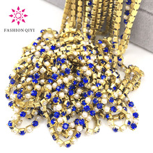 Diamantes de imitación de cristal azul real con base dorada, perlas con garra para coser tazas, cadena, accesorios de ropa de boda, 5 yardas, 2mm, novedad 2024 - compra barato