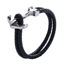 2019 Punk Black Leather Anchor Bracelet Men's Stainless Steel Bracelet Fashion Multilayer Bracelet Mens Wrist Men's Jewelry L767 2024 - buy cheap