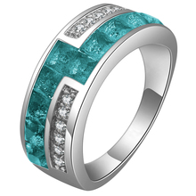 Novos anéis de casamento femininos de prata 2018, joia com preenchimento de dedos, céu, azul, quadrado, cz, cristal, aliança romântica para noivado 2024 - compre barato