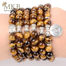Wholesale Natural Stone Beaded Bracelet 108pcs Yellow Tiger Eye Mala Beads Buddha Charm Bracelets For Women Men Jewelry Gifts 2024 - buy cheap