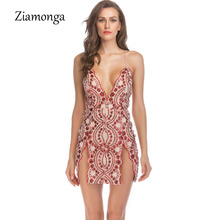 Ziamonga Vintage Elegant Floral Sequined Party Dress 2019 New Runway Style Summer Dress Women Sexy Sequin Bodycon Pencil Dress 2024 - buy cheap