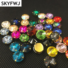 Cores intensas costuram em strass rivoos de cristal em garra de ouro configuração de 6,8,10,12,14,16,18mm costura redonda em pedra vestido 2024 - compre barato