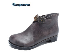 Xiangxuerou New autumn/winter 2018 round head flower Martin vintage leather women's  boots 2024 - buy cheap