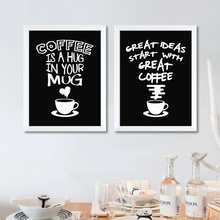 Arte decoração de parede pôster de café citação café giz caligrafia estilo pintura em tela preto branco imagens decoração de loja de café 2024 - compre barato