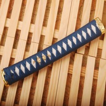 Bonita espada japonesa clásica, mango de Katana, Tsuka con seda azul Ito, imitación de piel de rayos blanca y Fuchi Kashira de aleación, H37 2024 - compra barato
