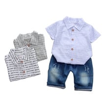 Ropa de caballero para bebés, traje de verano de manga corta, camiseta tejida con letras, conjunto de camisa y pantalón para niños de 1 a 4 años, 2 uds., novedad de 2019 2024 - compra barato