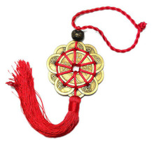 Mascota Feng Shui tradicional con nudo chino, 1/6 colgador de antiguo de monedas, colgante de cobre de la suerte para el éxito, amuleto de la suerte para la salud 2024 - compra barato