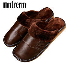 Mntrerm-sapatos quentes masculinos de couro, algodão, espessamento do inverno, tamanhos grandes 39 a 44, pelúcia, para casa, ambiente interno 2024 - compre barato