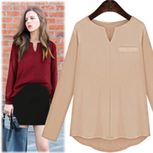 2019 Spring Summer Women Blouses Long Sleeve Solid Color Shirt Casual V-neck Pocket Ladies Blouse Tops Chemisier Femme 2024 - buy cheap