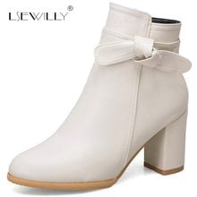 Lsewilly-Botines de tacón grueso con nudo de mariposa, zapatos de princesa Lolita de talla grande 33-52, color Beige, blanco y negro, invierno, E189 2024 - compra barato