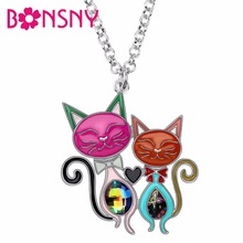Bonsny Statement Enamel Alloy Rhinestone Double Cat Pendant Chain Choker Cute Animal Pet Jewelry Necklace For Women Girls Gift 2024 - buy cheap
