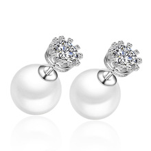 100% 925 sterling silver new fashion shiny crystal pearl ladies' stud earrings jewelry wholesale women birthday gift 2024 - buy cheap