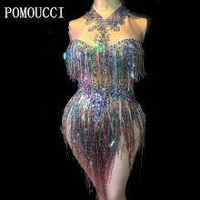 2020 New Women Multicolor Tassel Sexy Bodysuit Party Bar Stage Outfits Nightclub DJ Singer Performance Costume Dance Wears 2024 - buy cheap