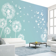 Декоративные обои модные и простые синие 3d Одуванчик бабочка фоновая стена 2024 - купить недорого