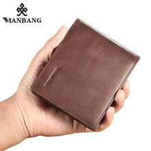 ManBang Leather Wallet Men Organizer Wallets Brand Vintage Genuine Leather Cowhide Short Men's Wallet Purse With Coin Pocket 2024 - buy cheap