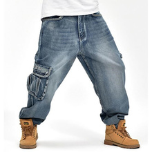 Calças jeans masculina hip hop, calça estilo skate tamanho grande 30-46 2024 - compre barato