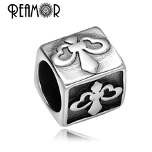 REAMOR Punk Style 316L Stainless steel Iris Flowers Cylinder Big Hole Charms Beads for Jewelry Making Men Bracelet Beads 2024 - buy cheap