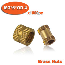 1000pcs M3 x 6mm x OD 4mm Injection Molding Brass Knurled Thread Inserts Nuts 2024 - buy cheap