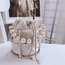 High Quality Luxury Pearl Handle Diamond Metal Bucket Style Female Party Evening Bag Tote Bag Crossbody Bag Ladies Handbag Pouch 2024 - buy cheap