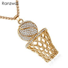 Ranzwal хип-хоп горный хрусталь баскетбол и сетка кулон ожерелья для мужчин золото Спорт ожерелье ювелирные изделия 2024 - купить недорого