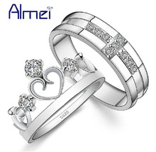 Almei 15%Off Crown Wedding Rings for Women Men Silver Jewelry Crystal Cheap Love CZ Zircon Ring Heart Bijoux With Stone J412 2024 - buy cheap