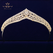 Bavoen Top Quality Korean Sparkling Gold Brides Tiaras Crowns Full Zircon Crystal Hairbands Wedding Bridesmaid Hair Accessories 2024 - buy cheap