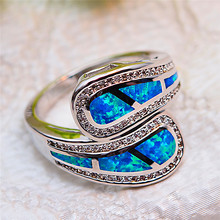 Anel luxuoso feminino branco azul opala de fogo, cor prata única, compromisso, anéis de noivado para mulheres 2024 - compre barato