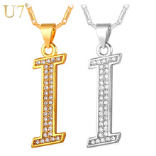 U7 New Fashion Alphabet I Letter Pendant Charm Gold Color Valentines Gift For Women Crystal Necklace P702 2024 - buy cheap