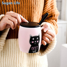 Creative color cat heat-resistant Mug cartoon with lid 450ml cup kitten coffee ceramic mugs children cup office Drinkware gift 2024 - buy cheap