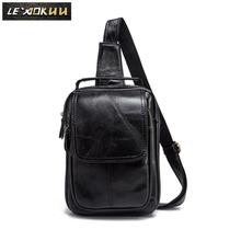 Men Leather Casual Fashion Triangle Chest Sling Bag 8" Tablet Black Travel Design Tote One Shoulder Cross body Bag Male 20154 2024 - buy cheap