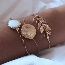 DIEZI-Conjuntos de pulseras de cadena de oro para mujer, PULSERAS CON ABALORIOS de hojas de ópalo de imitación, pulsera redonda, regalos de joyería, 2019 2024 - compra barato