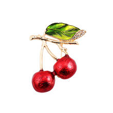 Free Shipping Fashion Women's New Jewelry Zinc Alloy Drop Glaze Great Leaf Cherry Brilliant Brooch Corsage Ladies jewelry 2024 - buy cheap