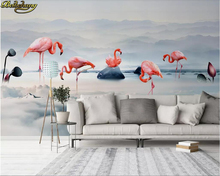 Beibehang personalizado papel de parede murais nordic minimalista nuvem granizo flamingo distante montanha fundo papel mural 3d 2024 - compre barato