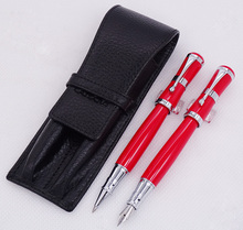 Fuliwen 2051 Red Metal Fountain Pen & Roller Pen with Real Leather Pencil Case Bag Washed Cowhide Pen Case Holder Writing Set 2024 - buy cheap