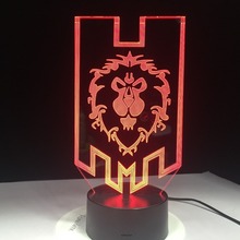Led world of warcraft 3d lâmpada a aliança sinais tribais controle remoto luz da noite usb candeeiro de mesa decorativo presente das crianças