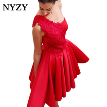 Elegante um ombro vestido de cocktail vestido coctel robe courte 2019 nyzy c173 vermelho cetim formal vestido de festa formatura do baile 2024 - compre barato