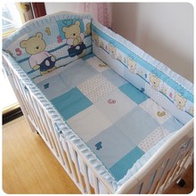 Promotion! 6PCS Bear Crib Baby Bedding piece Set bed linen 100%Cotton crib set crib bedding set (bumper+sheet+pillow cover) 2024 - buy cheap
