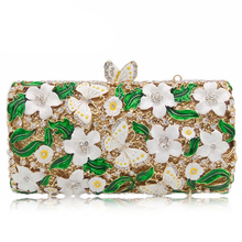 White Floral Women Evening Clutch Bags Gold Metal Lady Handbags Hollow Out Party Purse Shoulder Bag Female Mini Minaudiere Bags 2024 - buy cheap