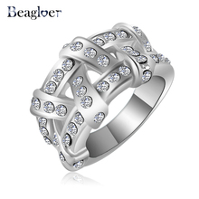 Beagloer Новый дизайн кольцо с переплетенными элементами подлинный австрийский хрусталь, свадьба кольца модные ювелирные изделия Бесплатная доставка Ri-HQ0125-b 2024 - купить недорого