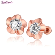 Brincos para mulheres jóias simples flor moda branco aaa zircon cristal rosa cor de ouro para senhoras presente preço por atacado 2024 - compre barato