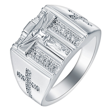 Anéis banhados a prata, anéis da moda, cruz de jesus, esculpidos para homens, zircônia cúbica branca, anel de dedo de casamento, joia fina, bague novo 2024 - compre barato