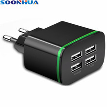 SOONHUA-cargador Universal de pared con 4 puertos USB, adaptador de carga de luz LED con enchufe europeo para dispositivos digitales de teléfono, color blanco y negro, 4.0A 2024 - compra barato