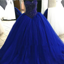 Barato Azul Royal Puffy Tule vestido de Baile Quinceanera Vestidos Vestidos De Noiva Querida vestidos de Cristal Frisada Plus Size doce 16 2024 - compre barato
