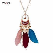 YGLCJ 2020 New Fringed Feather Pendant Sweater Chain Long Beads Ladies Necklace Women'S Fashion Jewelry Gifts 2024 - buy cheap