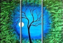 Mão-pintada da arte da parede da árvore Do céu Azul por dia em casa decoração pintura a óleo Da Paisagem abstrata na lona 3 pçs/set mixorde 2024 - compre barato