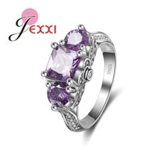 Round Square Cut Light Purple Crystal Women Finger Rings Fashion Wedding Bridal Jewelry  Stamp  Silver Gift 2024 - buy cheap
