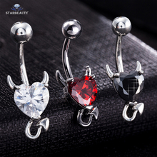 1 Piece 316L Stainless Steel Garnet Heart Zircon Crystal Devil Belly Button Ring Navel Piercing Nombril Ombligo Body Jewelry 14g 2024 - buy cheap