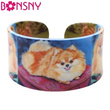 Bonsny Acrylic Colorful Pattern Pomeranian Dog Bangle News 2017 Fashion Jewelry Women Girl Spring Summer Decoration Bracelets 2024 - buy cheap